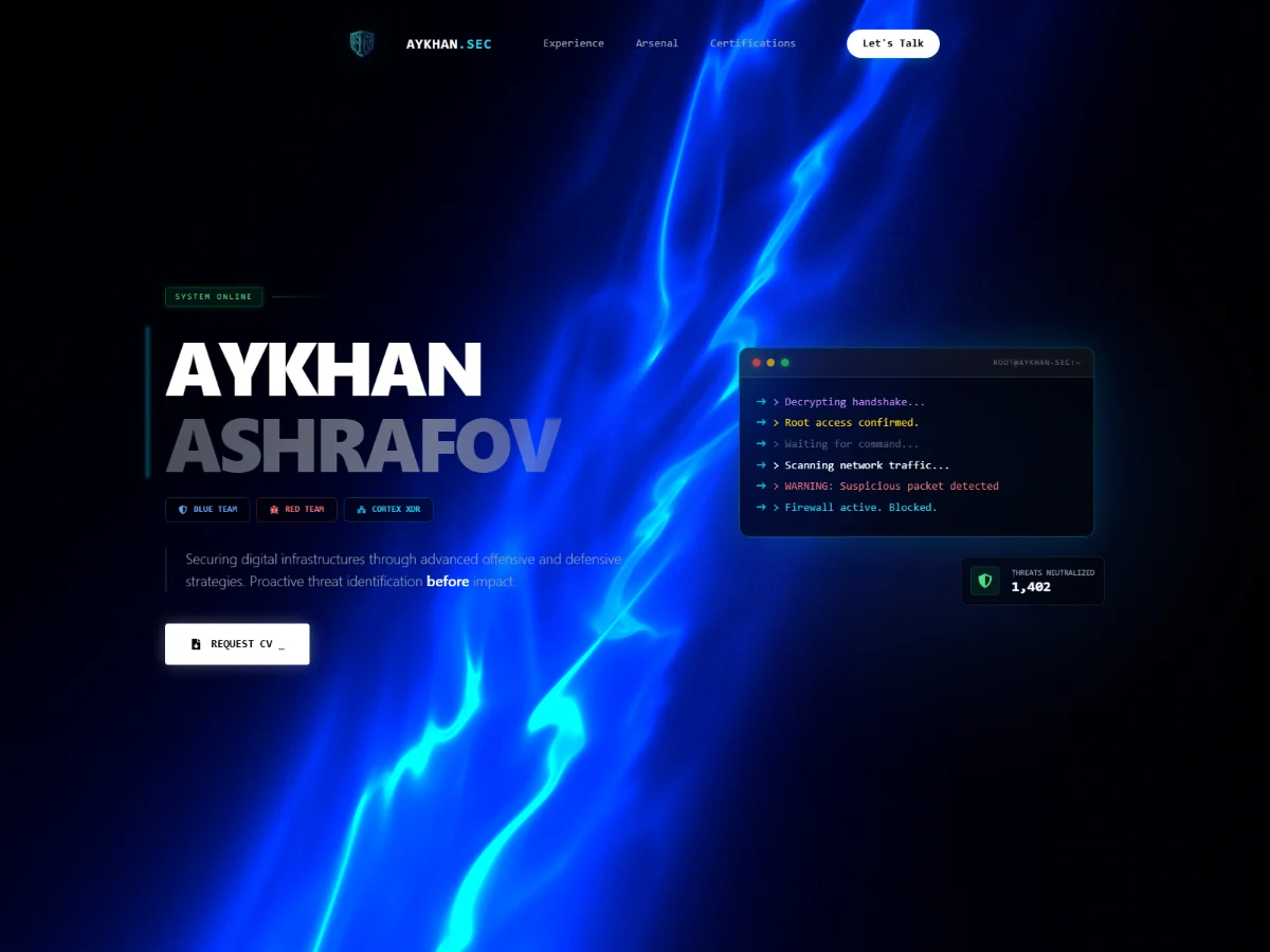 Aykhan Ashrafov — Cyber Security Engineer Portfolio — Personal Portfolio layihəsi, Nurlan Qadirov tərəfindən hazırlanıb